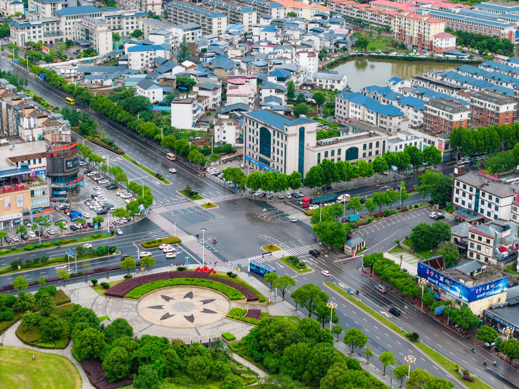 Representative aerial of a modern planned city, standing in for the Dholera smart city